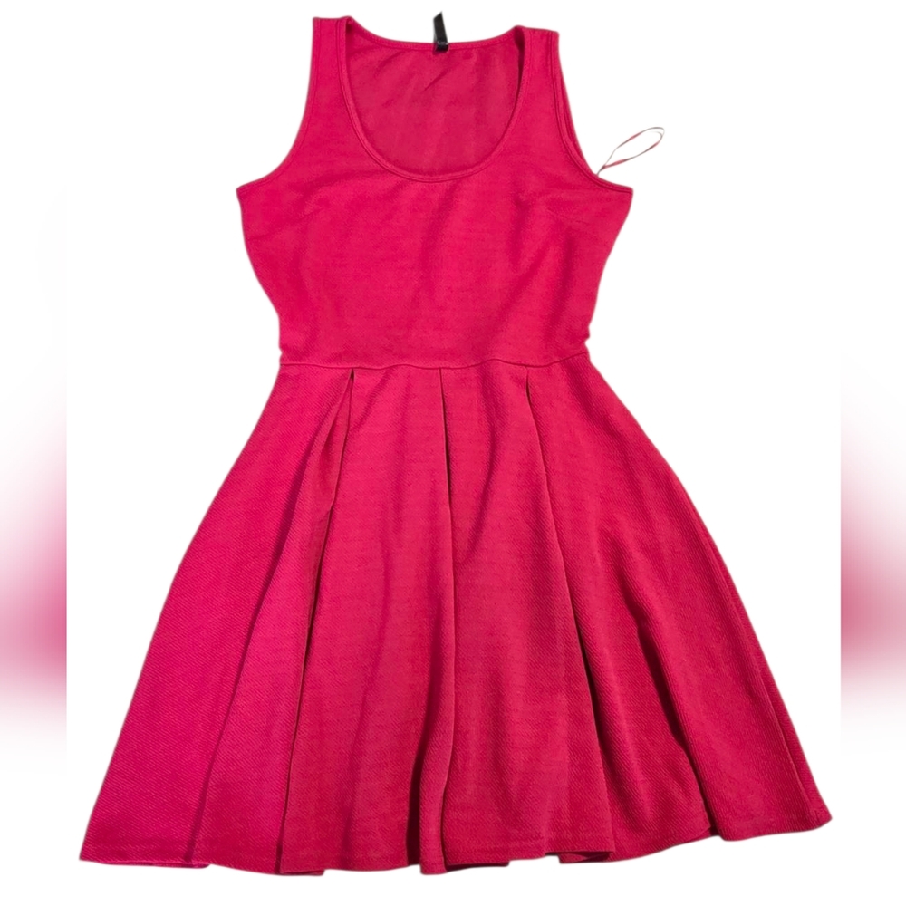 White Mark Pink Pleated Sundress Scoop Neck